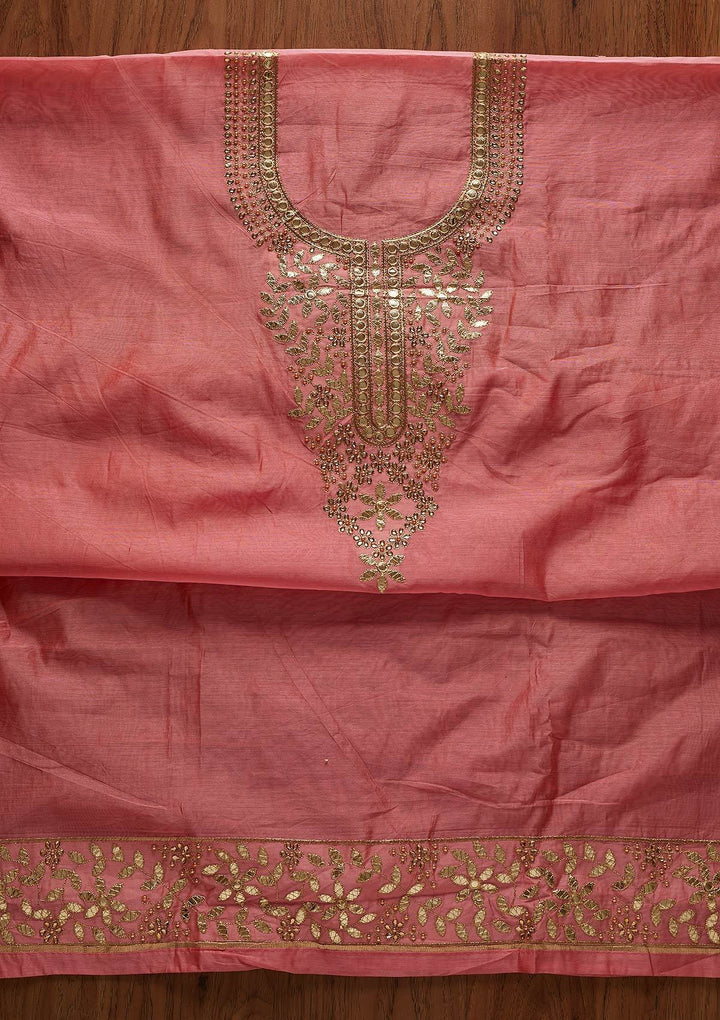 Pink Gotapatti Chanderi Designer Unstitched Salwar Suit - koskii