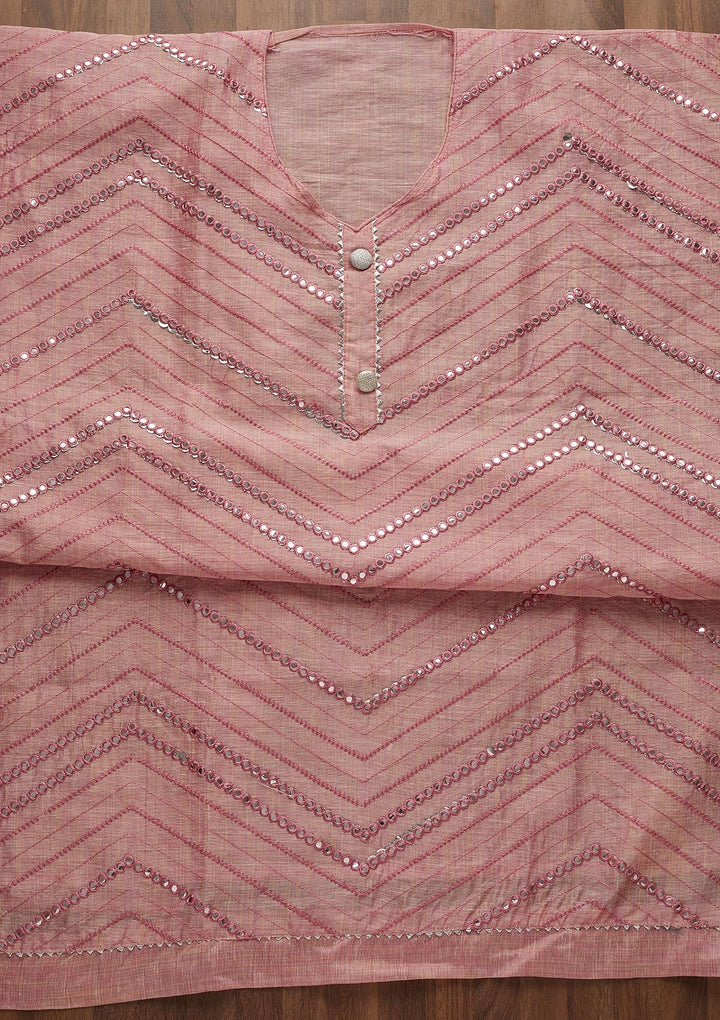 Pink Gotapatti Chanderi Unstitched Salwar Suit-Koskii