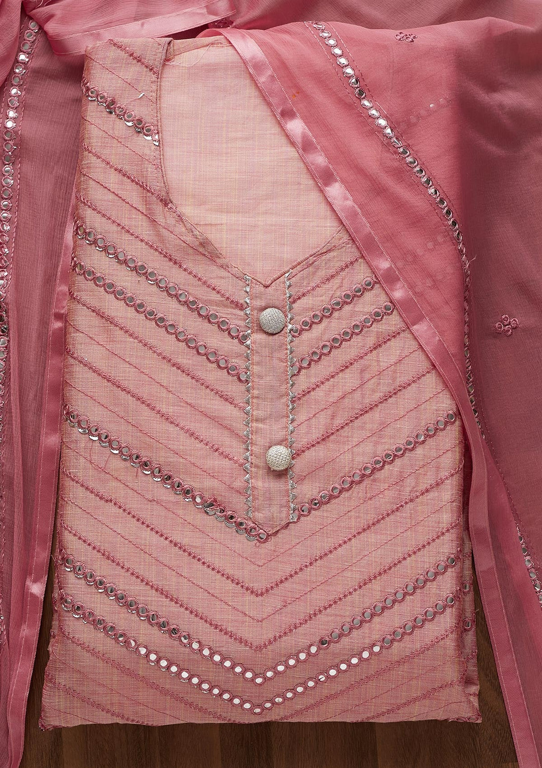Pink Gotapatti Chanderi Unstitched Salwar Suit-Koskii