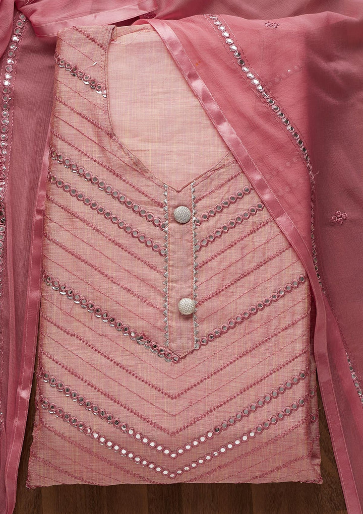 Pink Gotapatti Chanderi Unstitched Salwar Suit-Koskii