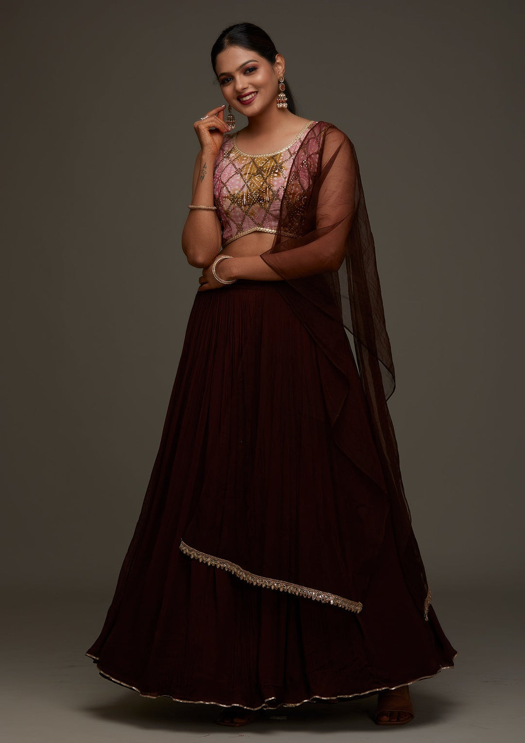 Pink Gotapatti Georgette Designer Lehenga- Koskii