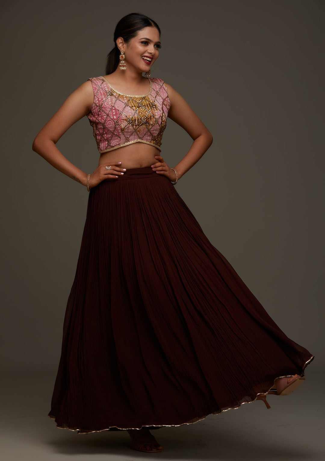 Pink Gotapatti Georgette Designer Lehenga - Koskii