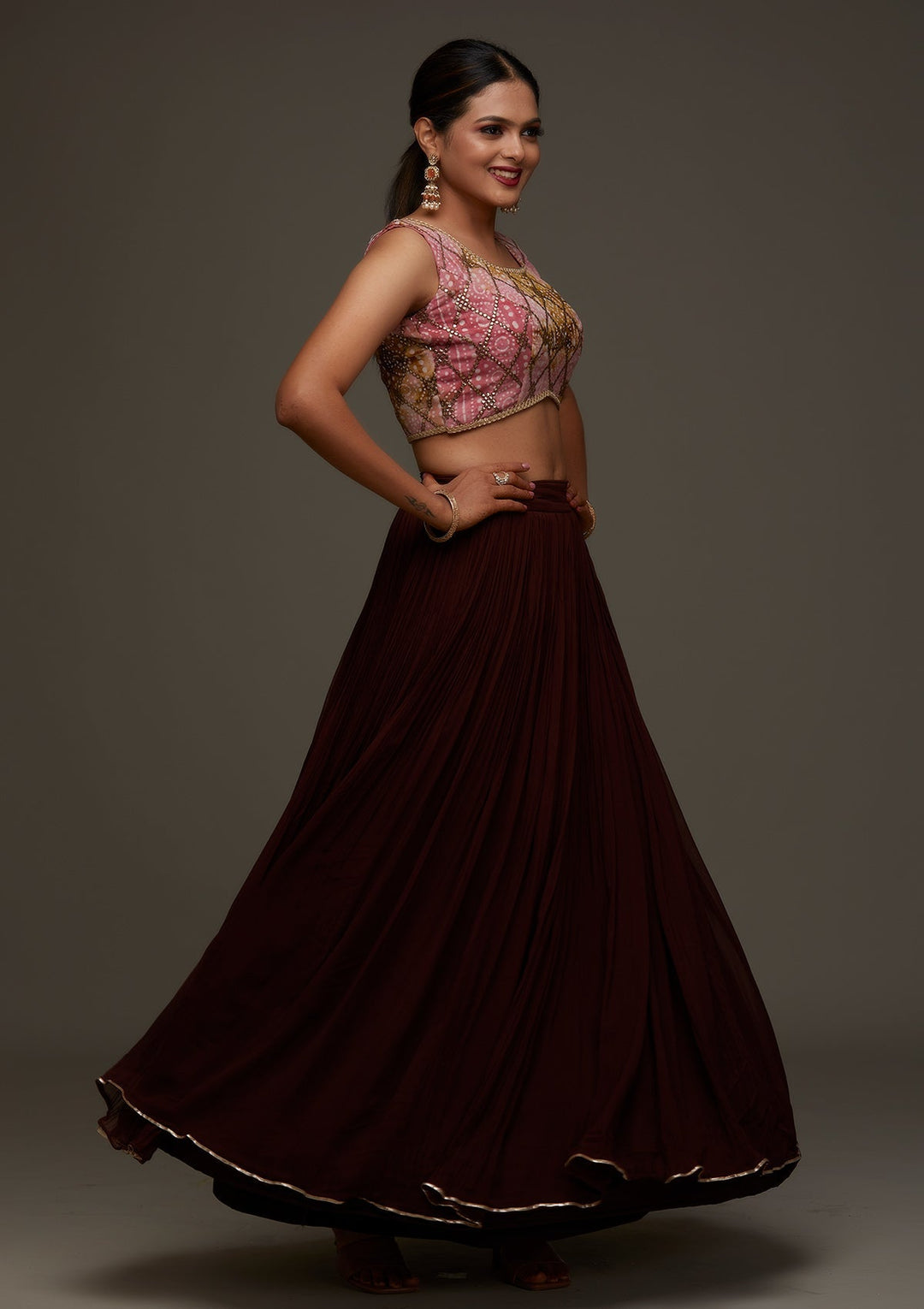 Pink Gotapatti Georgette Designer Lehenga - Koskii