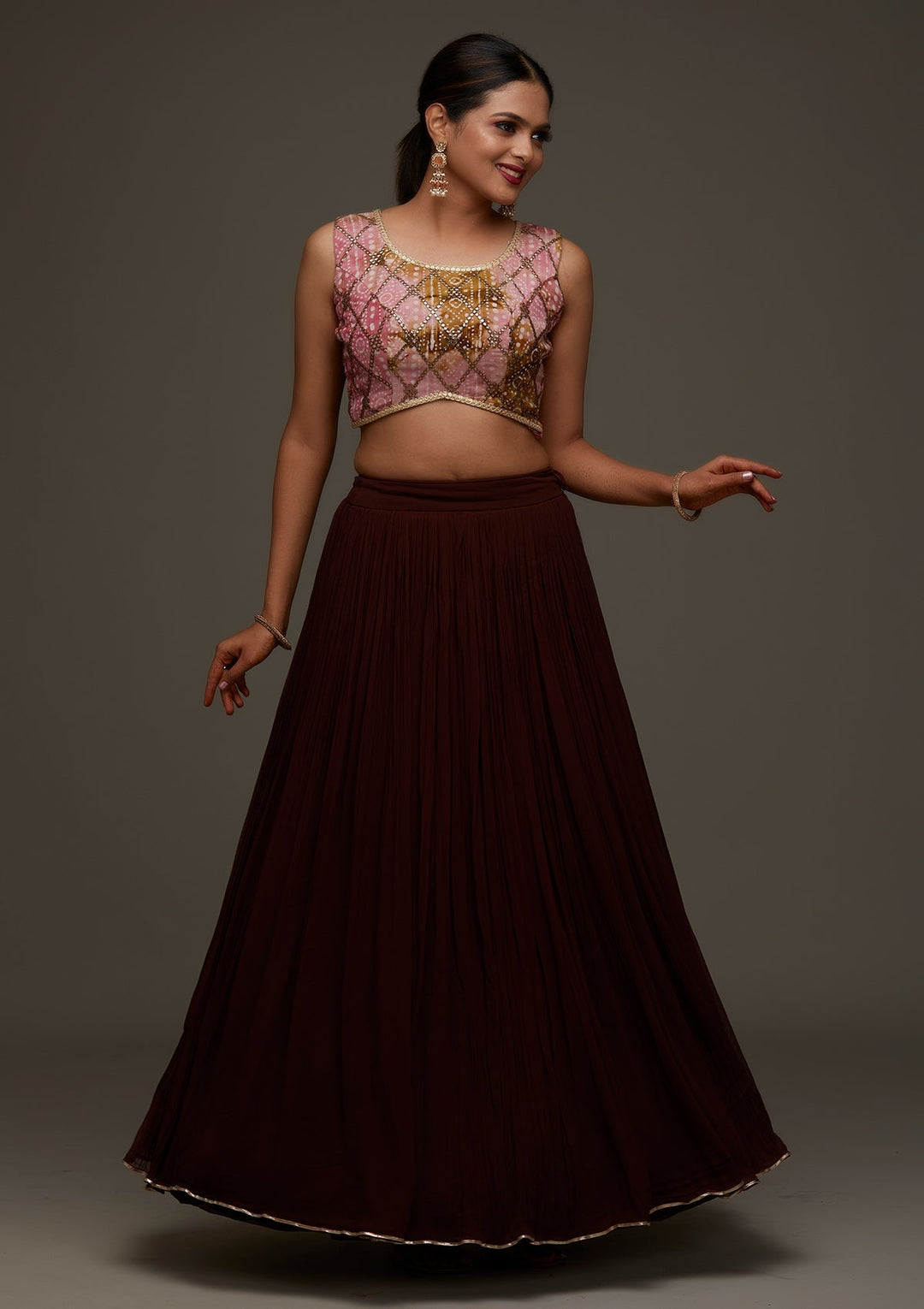 Pink Gotapatti Georgette Designer Lehenga - Koskii