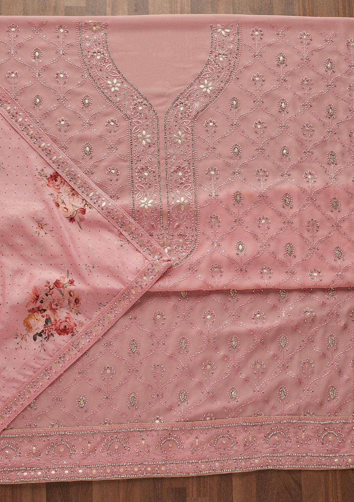 Pink Gotapatti Georgette Semi-Stitched Salwar Suit - Koskii