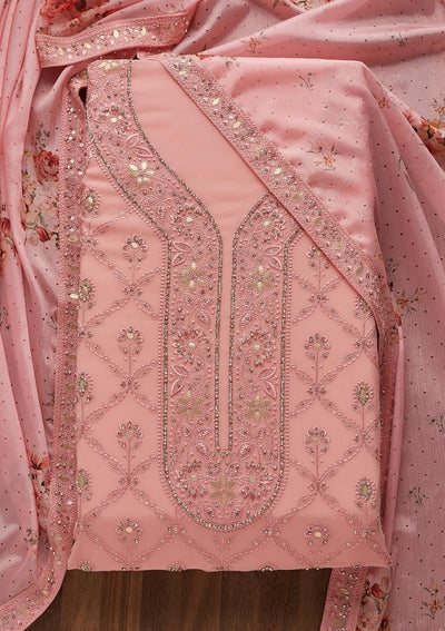 Pink Gotapatti Georgette Semi-Stitched Salwar Suit - Koskii