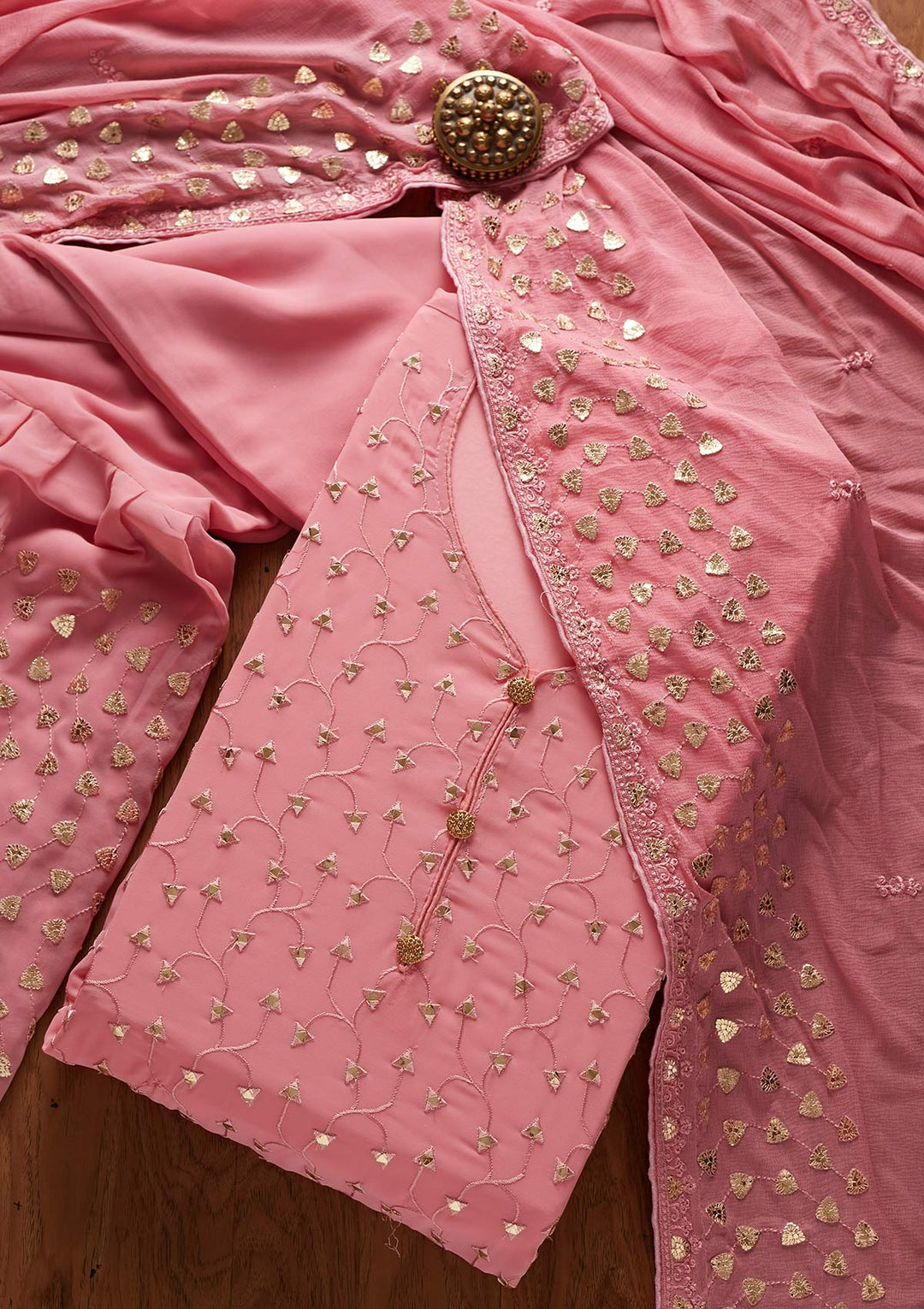 Pink Gotapatti Georgette Designer Unstitched Salwar Suit - koskii