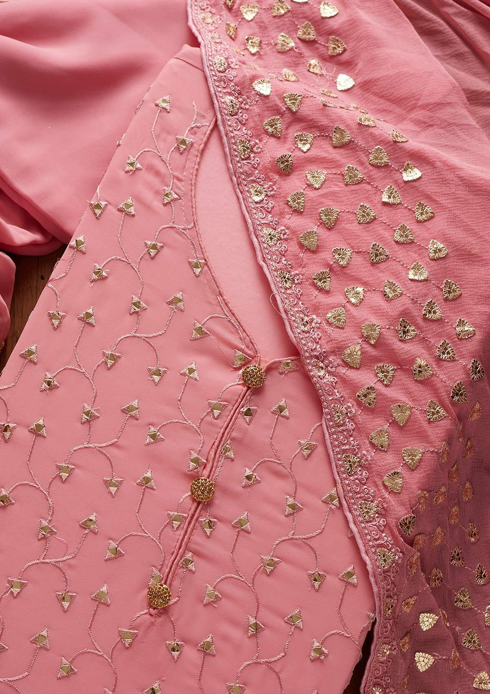 Pink Gotapatti Georgette Designer Unstitched Salwar Suit - koskii