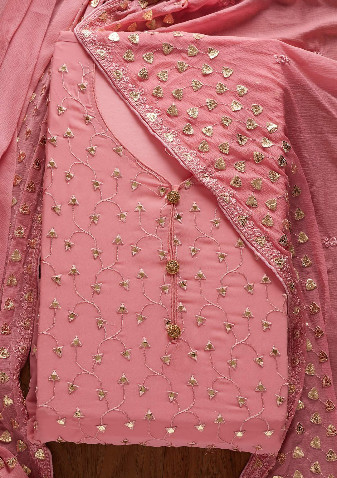 Pink Gotapatti Georgette Designer Unstitched Salwar Suit - koskii