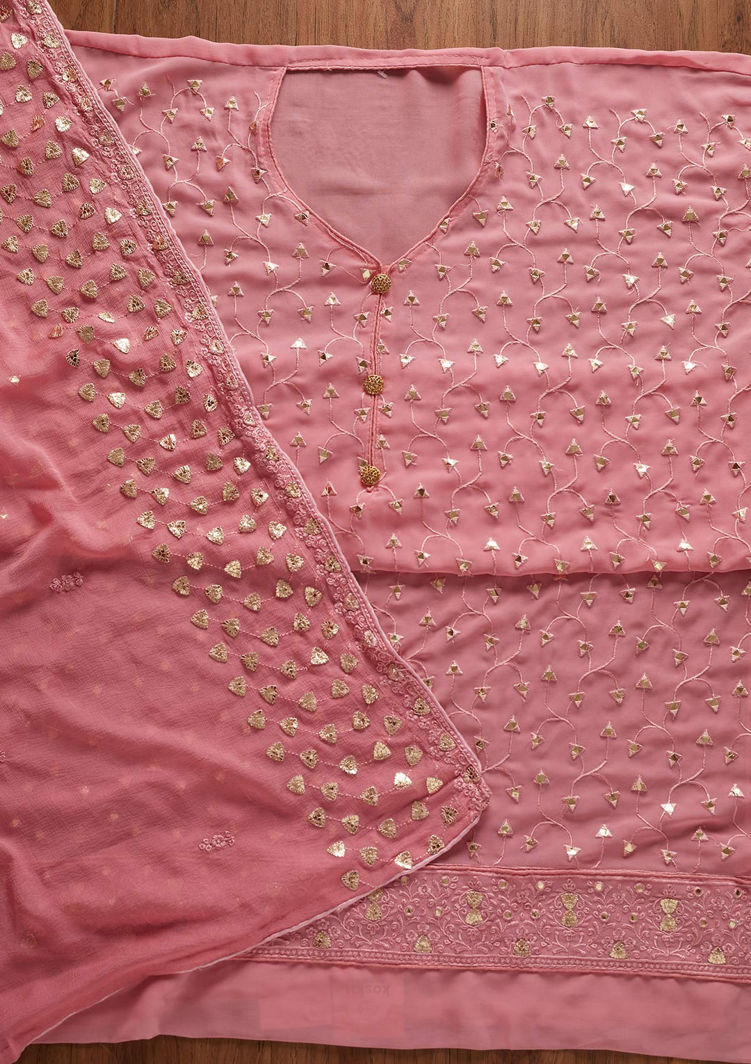 Pink Gotapatti Georgette Designer Unstitched Salwar Suit - koskii