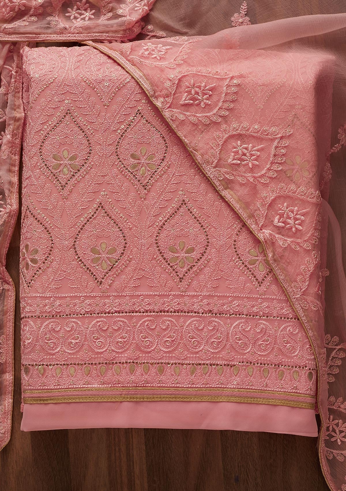 Pink Gotapatti Georgette Designer Unstitched Salwar Suit - Koskii