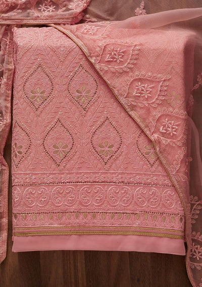 Pink Gotapatti Georgette Designer Unstitched Salwar Suit - Koskii