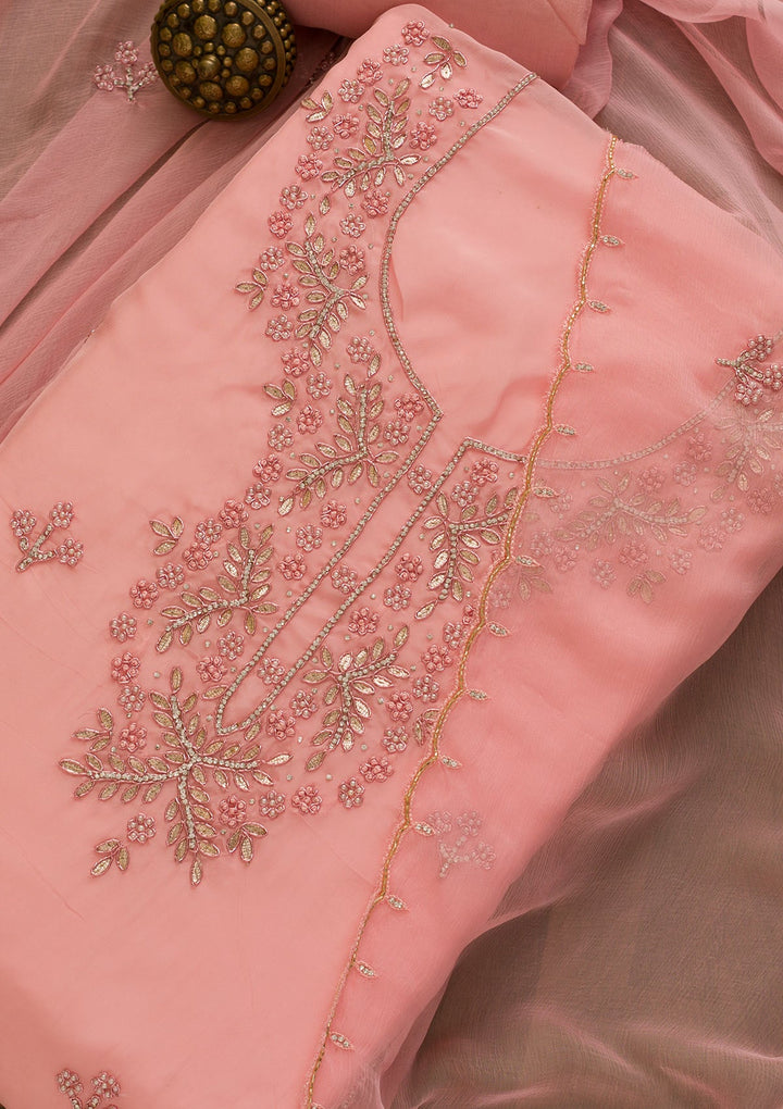 Pink Gotapatti Organza Unstitched Salwar Kameez-Koskii