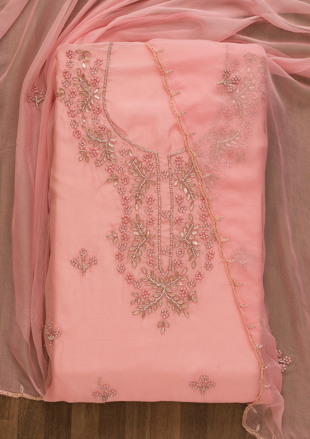 Pink Gotapatti Organza Unstitched Salwar Kameez-Koskii