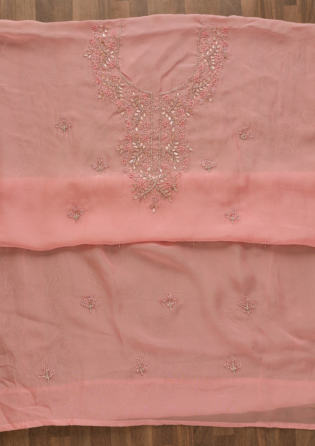 Pink Gotapatti Organza Unstitched Salwar Kameez-Koskii