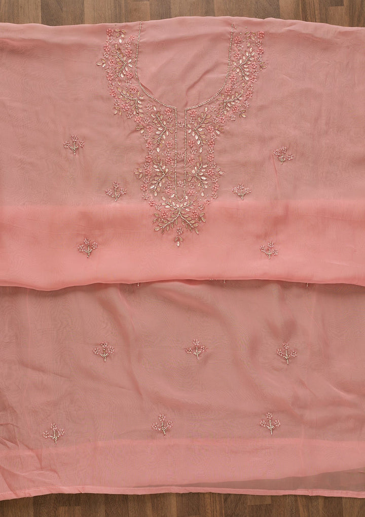 Pink Gotapatti Organza Unstitched Salwar Kameez-Koskii