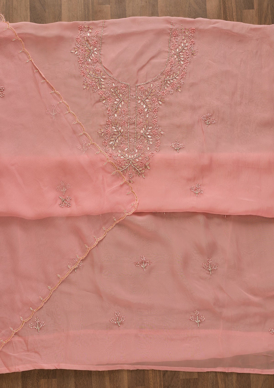 Pink Gotapatti Organza Unstitched Salwar Kameez-Koskii