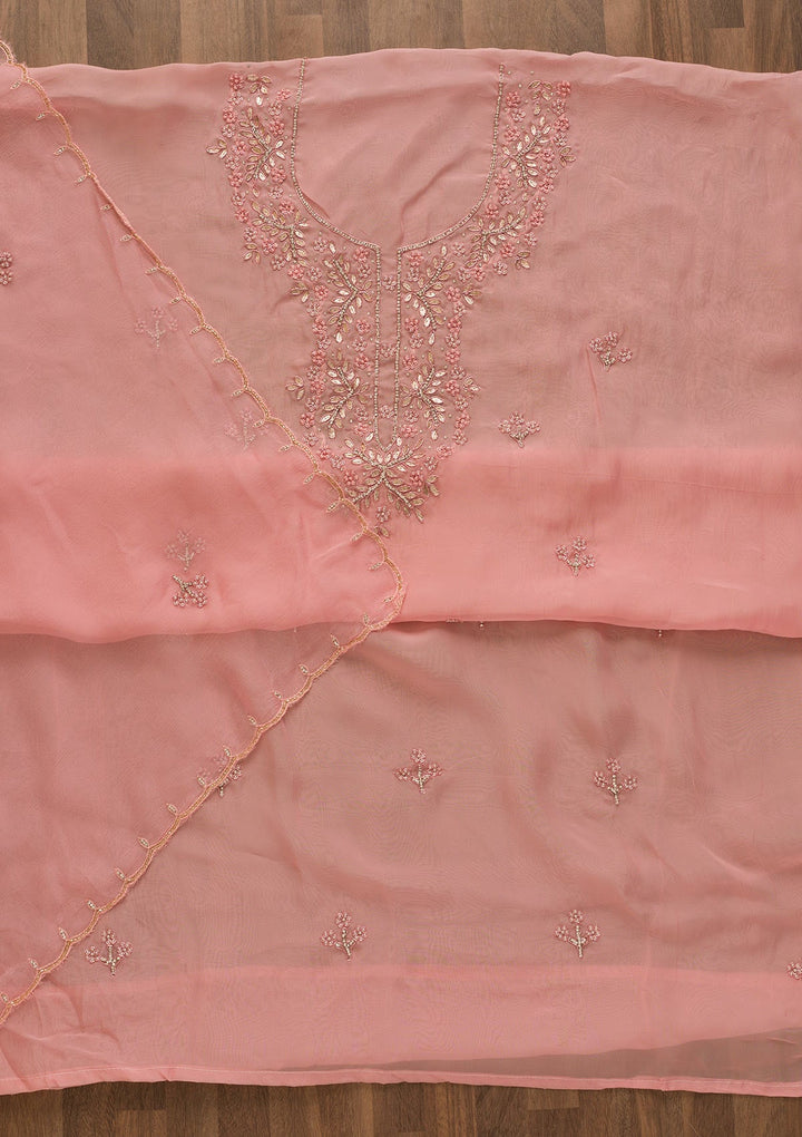 Pink Gotapatti Organza Unstitched Salwar Kameez-Koskii