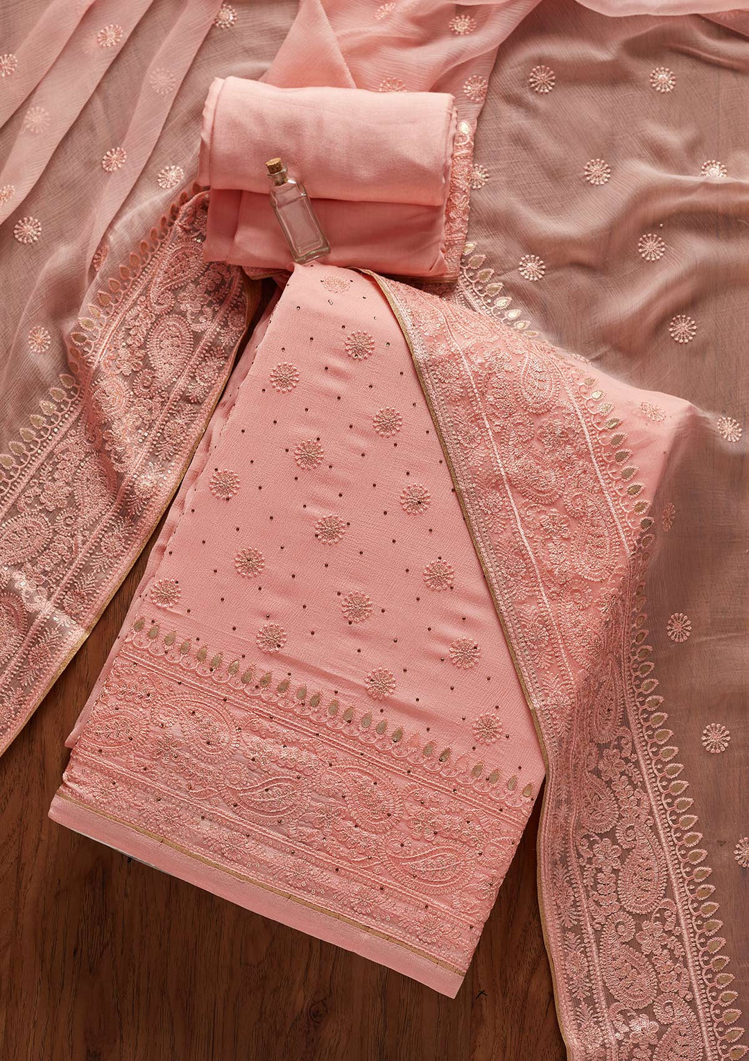 Pink Gotapatti Semi Crepe Designer Unstitched Salwar Suit - koskii