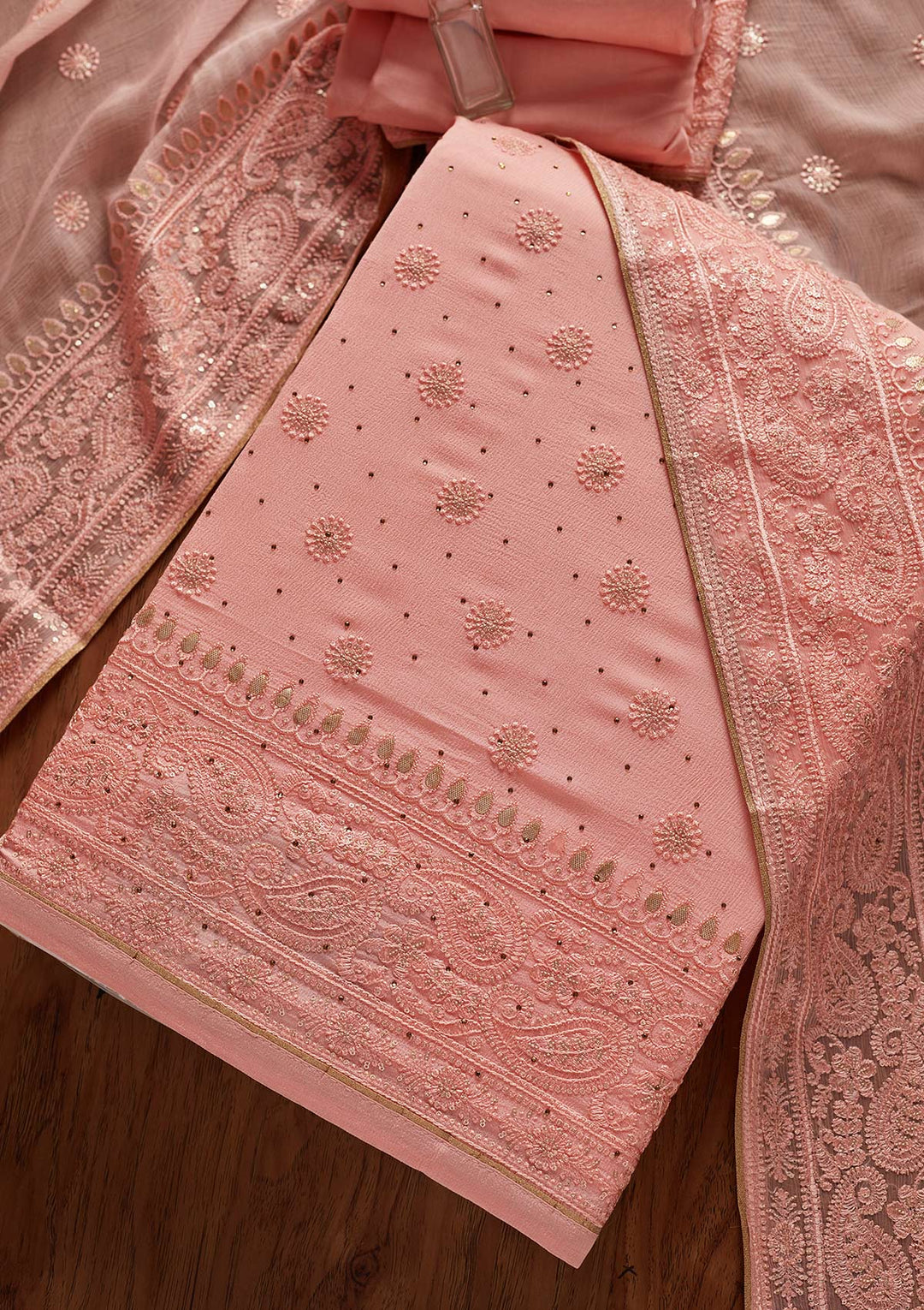 Pink Gotapatti Semi Crepe Designer Unstitched Salwar Suit - koskii