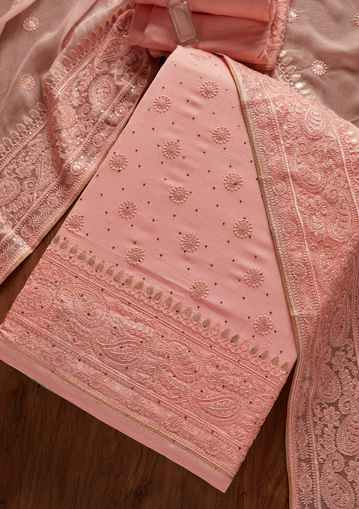 Pink Gotapatti Semi Crepe Designer Unstitched Salwar Suit - koskii
