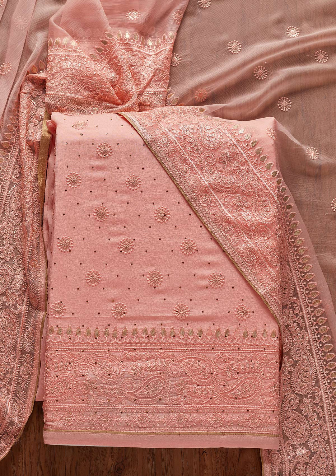 Pink Gotapatti Semi Crepe Designer Unstitched Salwar Suit - koskii