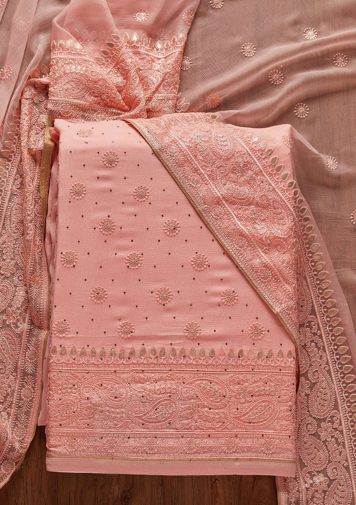 Pink Gotapatti Semi Crepe Designer Unstitched Salwar Suit - koskii
