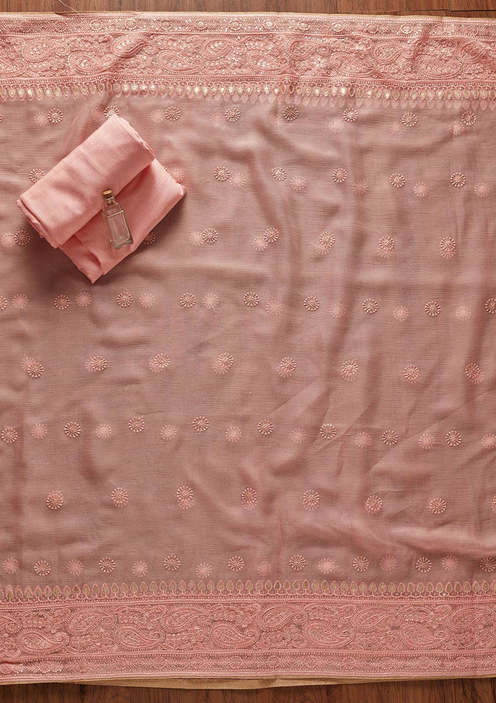 Pink Gotapatti Semi Crepe Designer Unstitched Salwar Suit - koskii