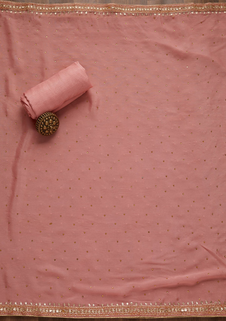 Pink Gotapatti Semi Crepe Unstitched Salwar Suit - Koskii