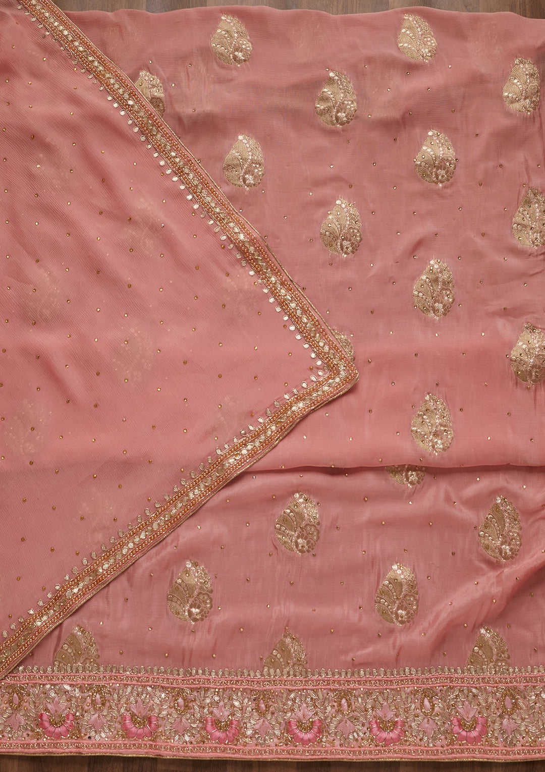 Pink Gotapatti Semi Crepe Unstitched Salwar Suit - Koskii