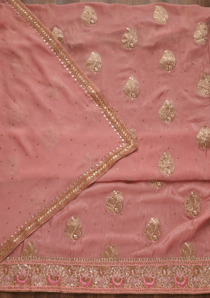 Pink Gotapatti Semi Crepe Unstitched Salwar Suit - Koskii