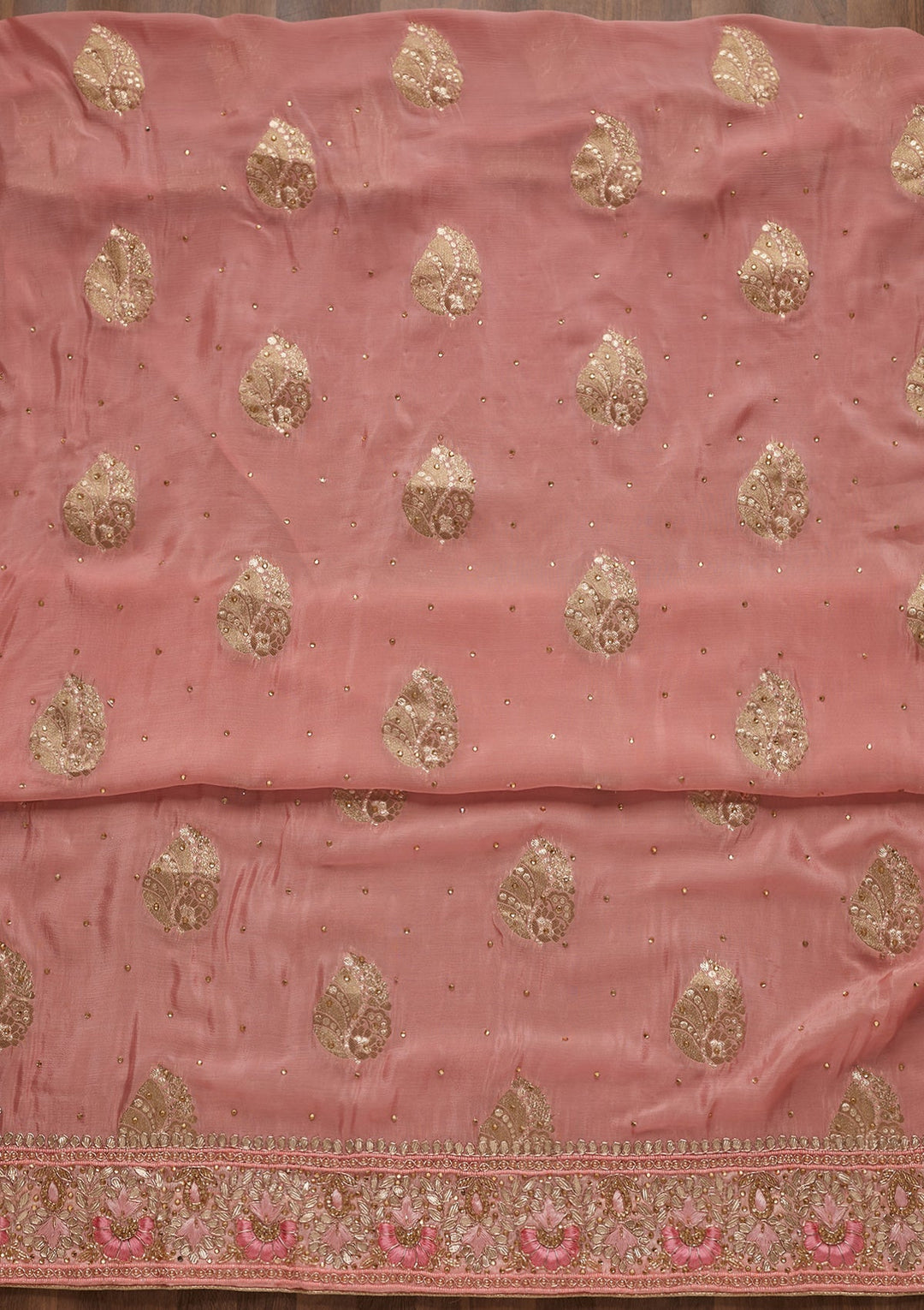 Pink Gotapatti Semi Crepe Unstitched Salwar Suit - Koskii