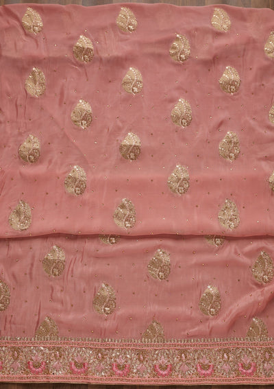 Pink Gotapatti Semi Crepe Unstitched Salwar Suit - Koskii