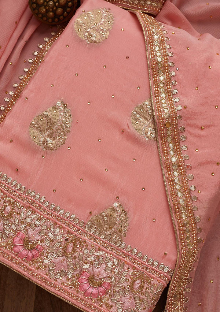 Pink Gotapatti Semi Crepe Unstitched Salwar Suit - Koskii