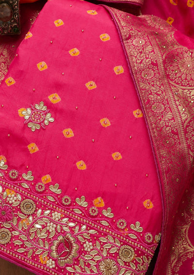 Pink Gotapatti Semi Crepe Unstitched Salwar Suit-Koskii