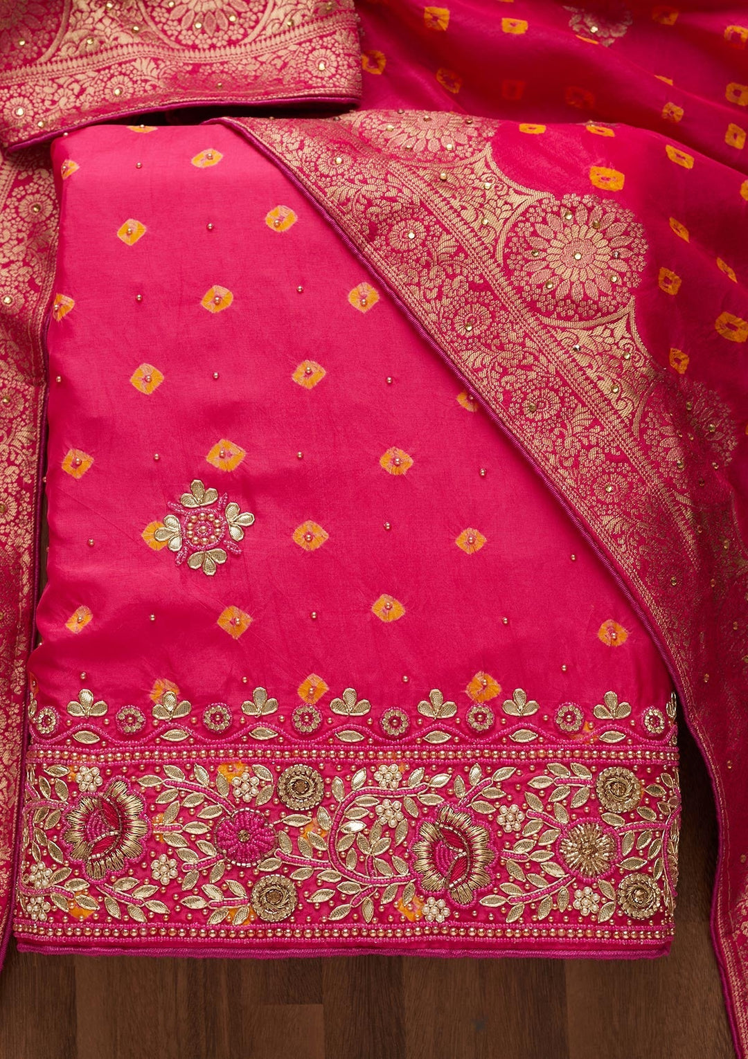 Pink Gotapatti Semi Crepe Unstitched Salwar Suit-Koskii