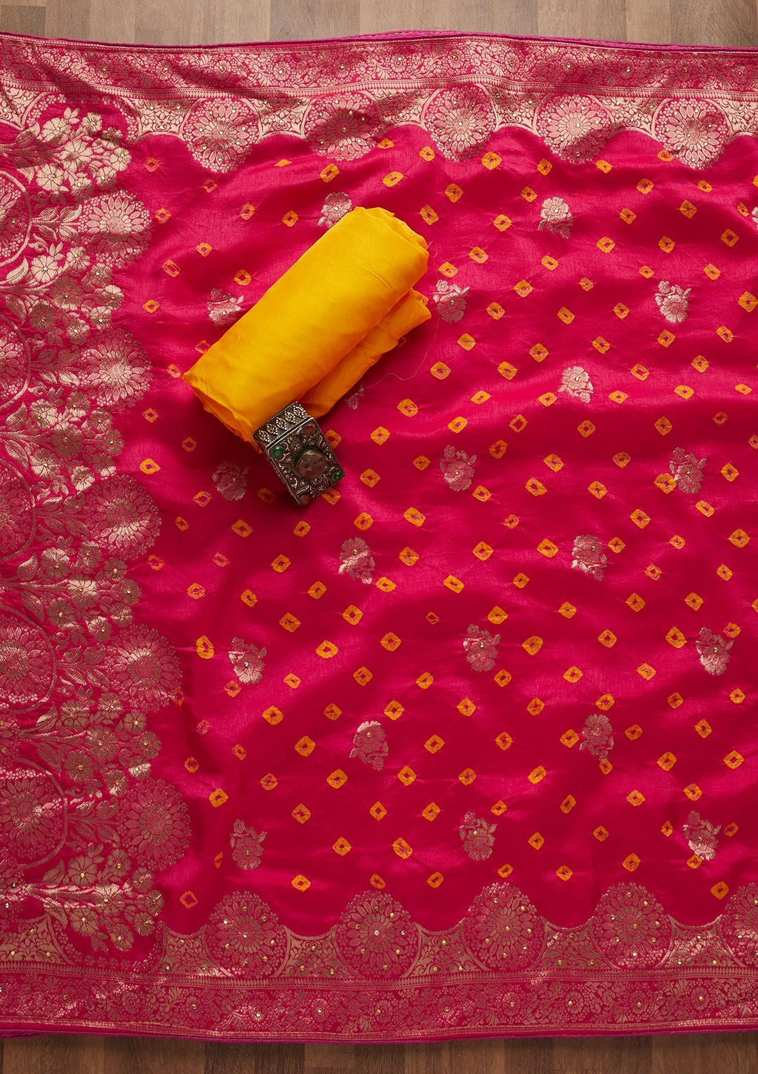 Pink Gotapatti Semi Crepe Unstitched Salwar Suit-Koskii