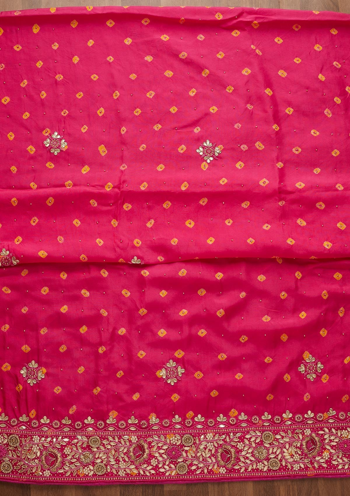 Pink Gotapatti Semi Crepe Unstitched Salwar Suit-Koskii