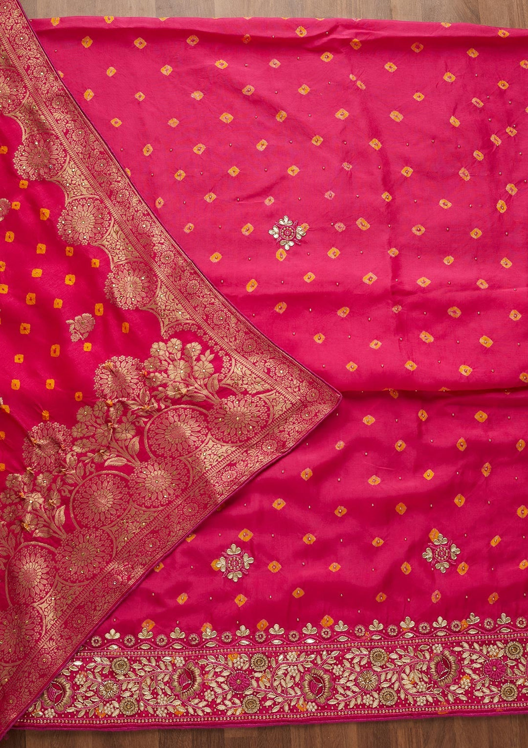 Pink Gotapatti Semi Crepe Unstitched Salwar Suit-Koskii