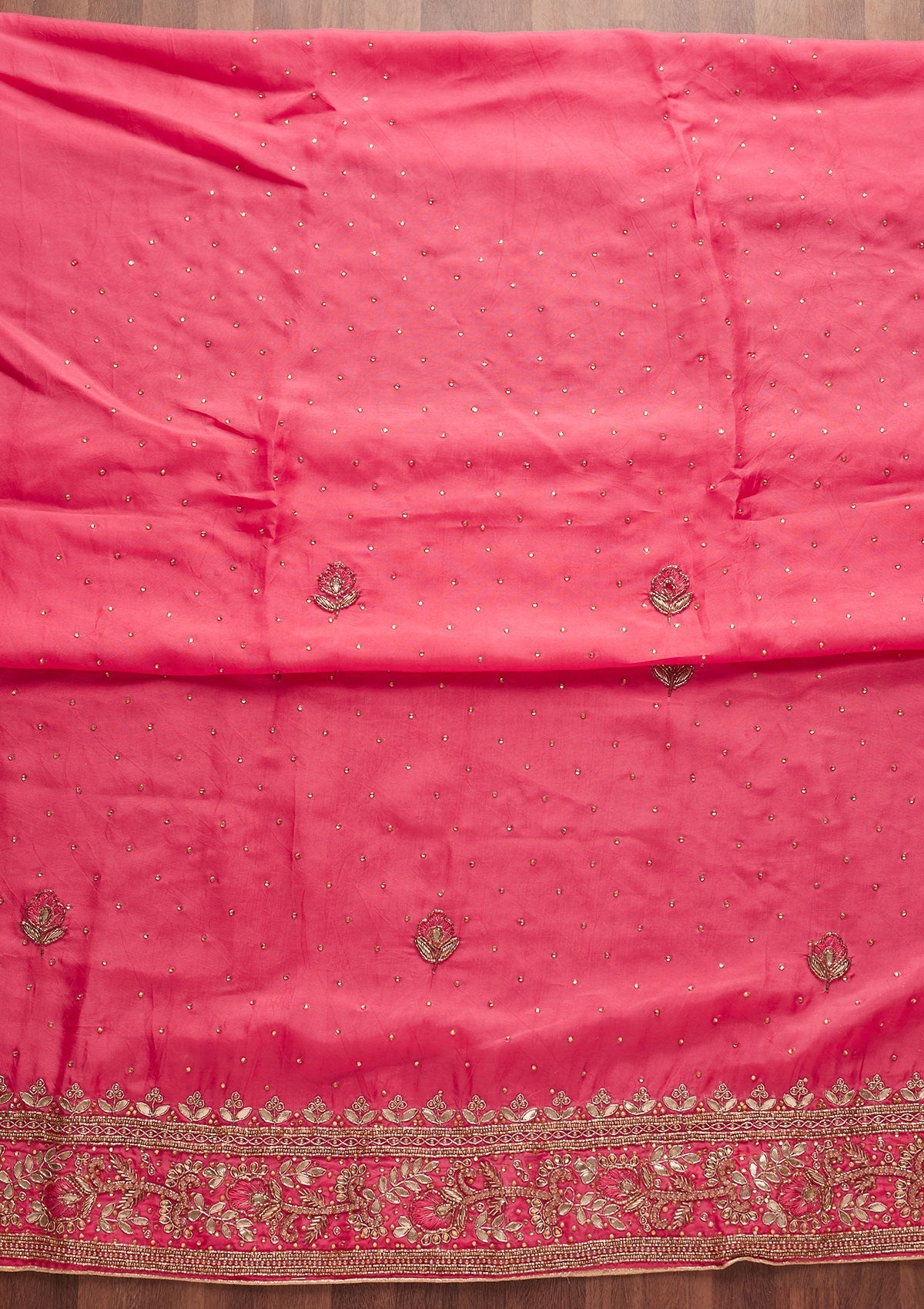 Pink Gotapatti Semi Crepe Unstitched Salwar Suit-Koskii