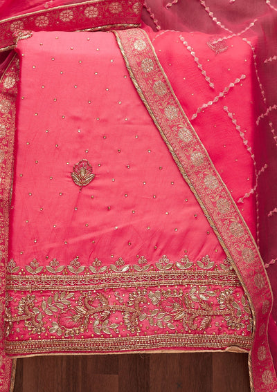 Pink Gotapatti Semi Crepe Unstitched Salwar Suit-Koskii