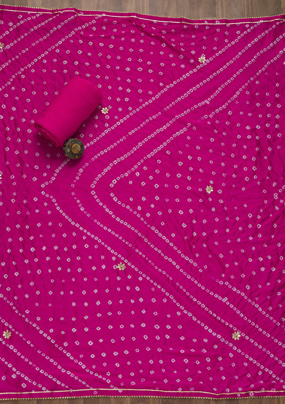 Pink Gotapatti Semi Crepe Unstitched Salwar Suit-Koskii