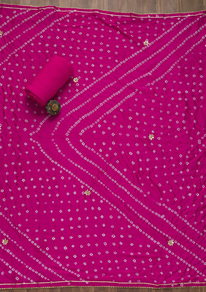 Pink Gotapatti Semi Crepe Unstitched Salwar Suit-Koskii