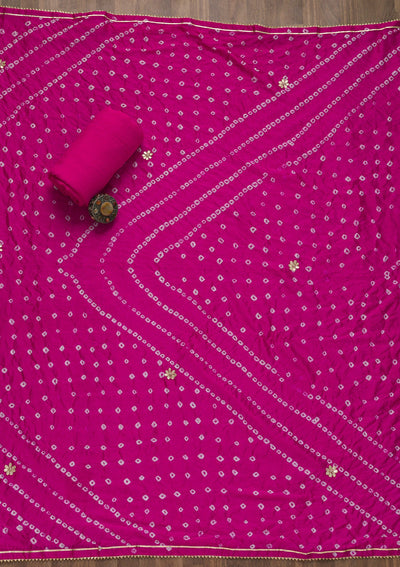 Pink Gotapatti Semi Crepe Unstitched Salwar Suit-Koskii