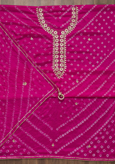 Pink Gotapatti Semi Crepe Unstitched Salwar Suit-Koskii