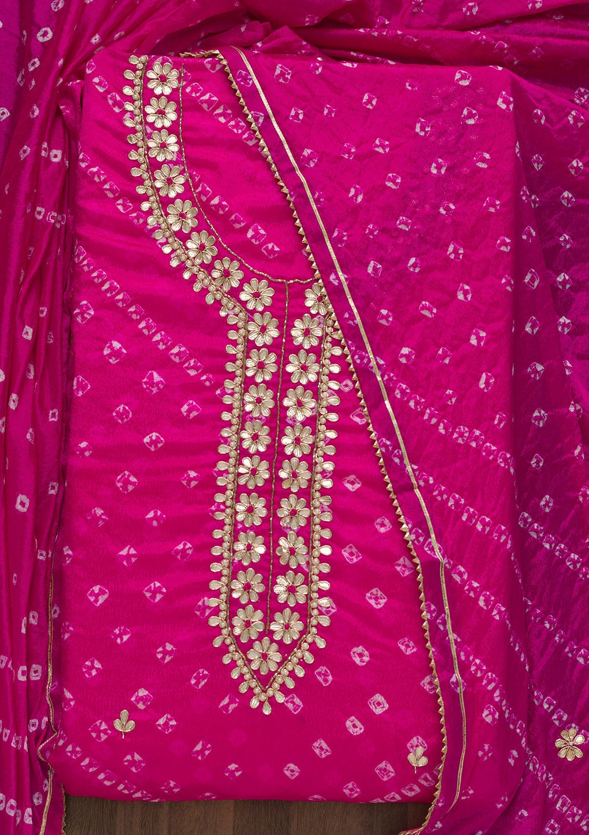 Pink Gotapatti Semi Crepe Unstitched Salwar Suit-Koskii