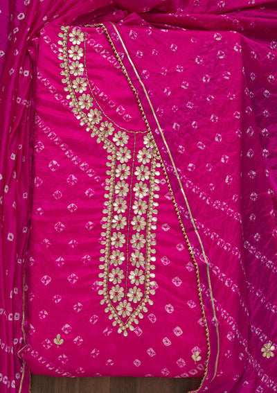 Pink Gotapatti Semi Crepe Unstitched Salwar Suit-Koskii