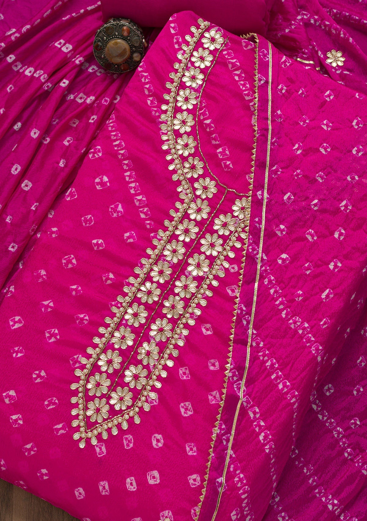 Pink Gotapatti Semi Crepe Unstitched Salwar Suit-Koskii