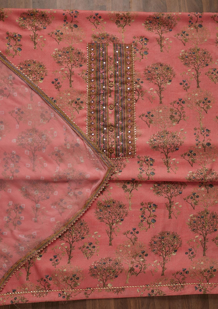 Pink Mirrorwork Cotton Unstitched Salwar Suit - Koskii