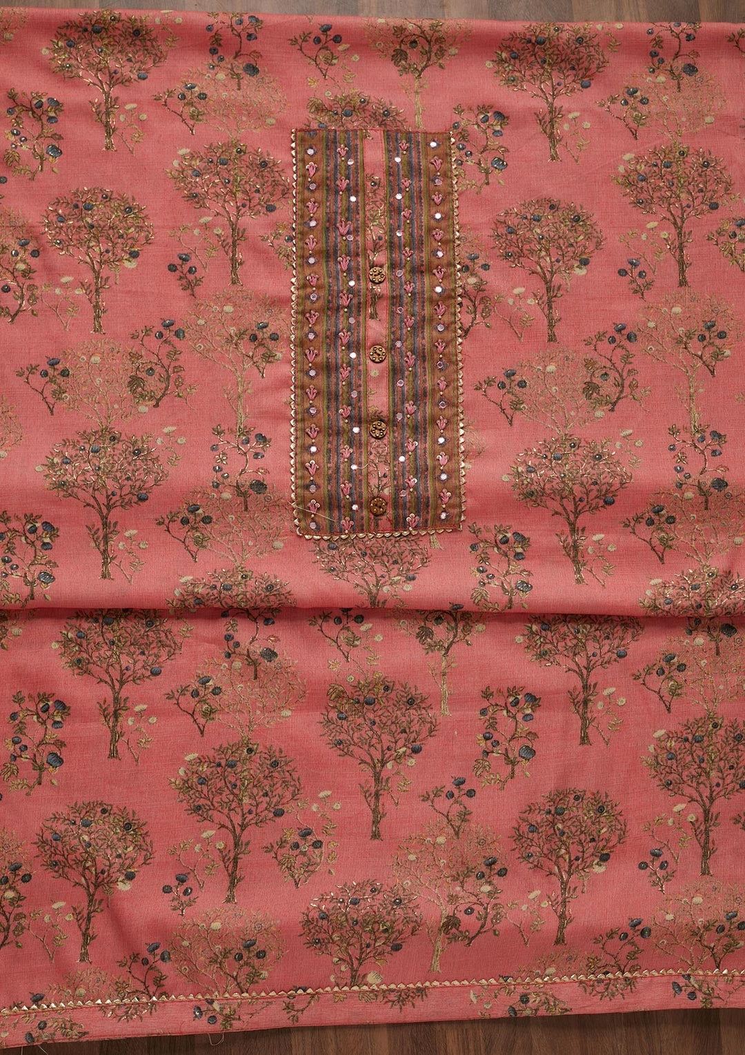 Pink Mirrorwork Cotton Unstitched Salwar Suit - Koskii